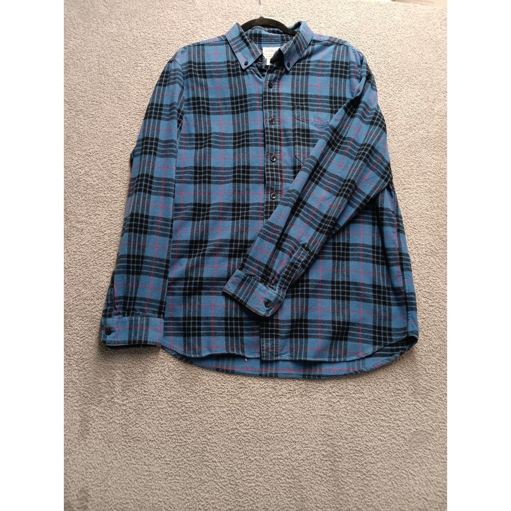 L.L.Bean Traditional Fit Flannel Shirt Men's L Blue Black‎ Red Plaid